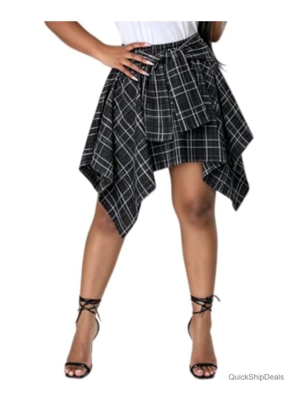 Plaid Asymmetrical High Low Skort Polyester Spandex Mini Punk